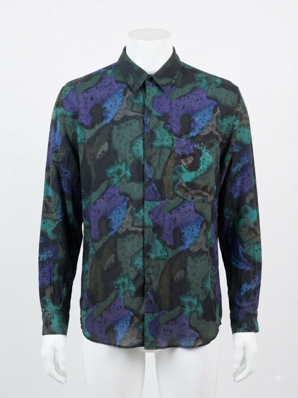 Vintage Fuzi Silks Men’s 100% Silk Abstract Art Print Dress Shirt, Size Medium